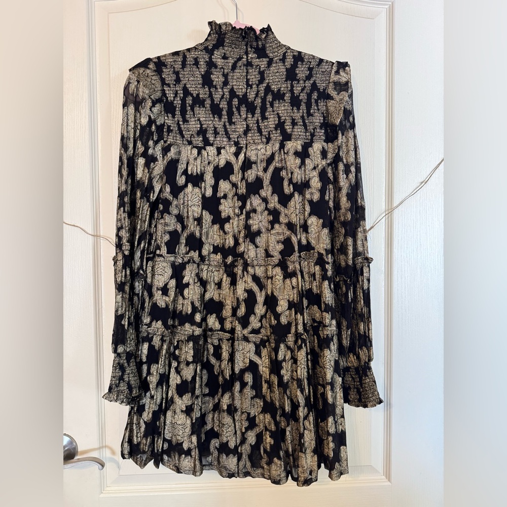 Elan Metallic Black/gold mini dress